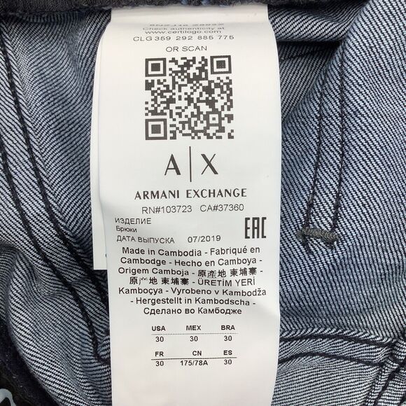 Armani Exchange AX Mens‎ J16 Straight Jeans Size 30 x 28.5 NWT - Picture 10 of 11